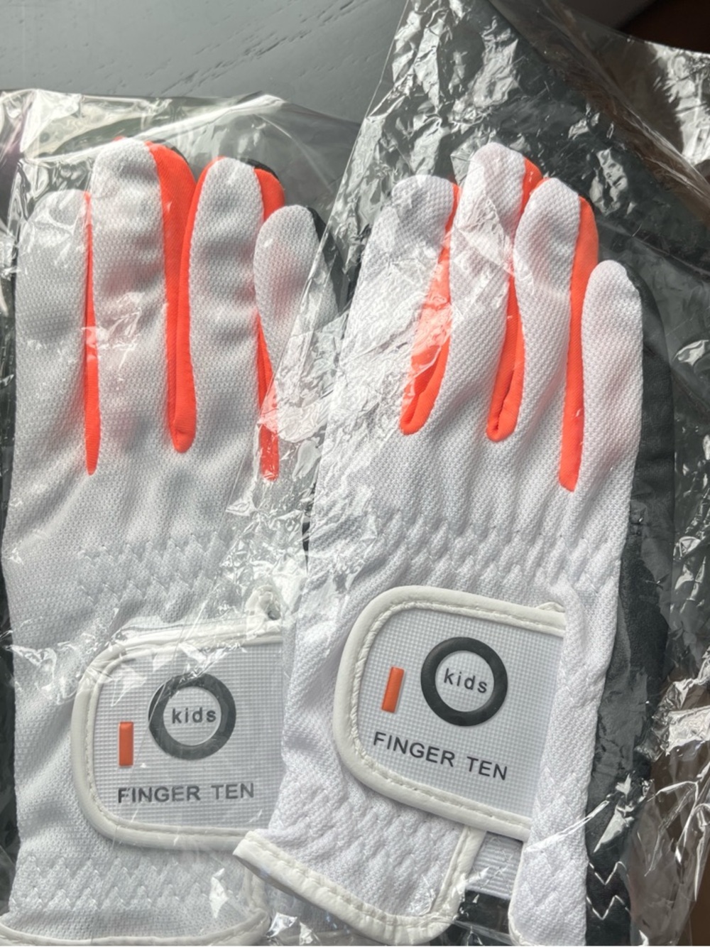 Finger Ten Kids White and Neon Orange Golf/Practice Gloves (Pair)